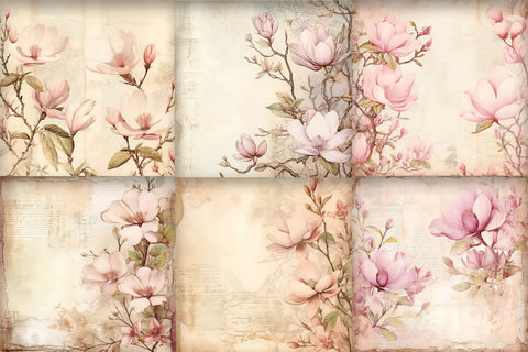 Pink Magnolia Digital Papers, Distressed Vintage Background Digital Pattern BijouBay 