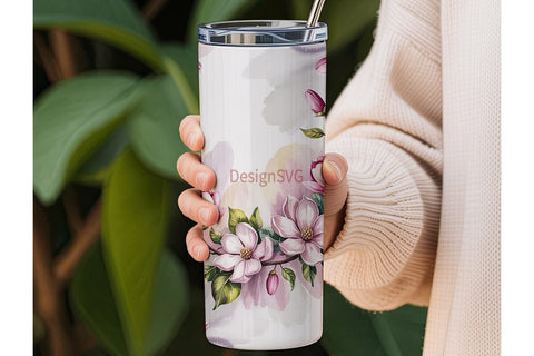 Pink Magnolia Watercolor 20oz Tumbler Sublimation DesignSVG 
