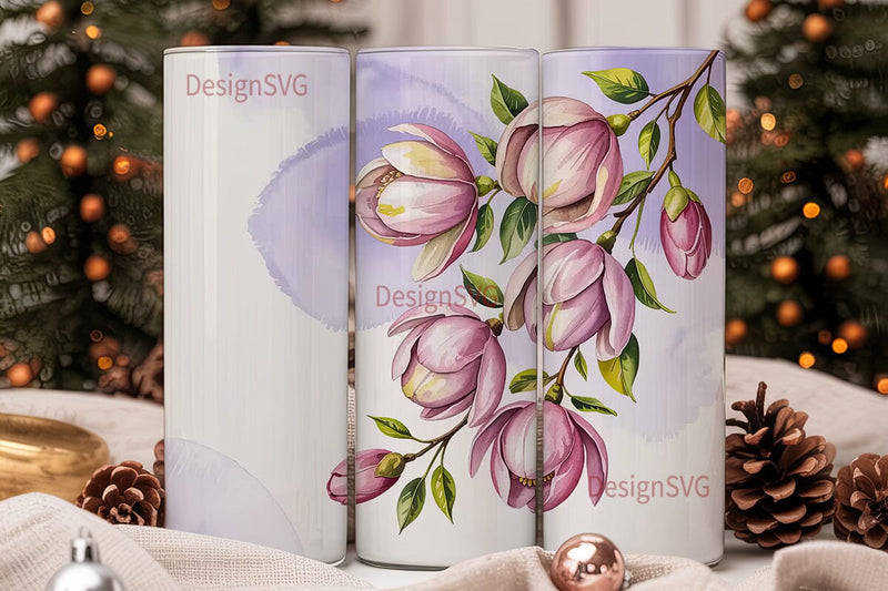 Pink Magnolia Watercolor 20oz Tumbler Sublimation DesignSVG 