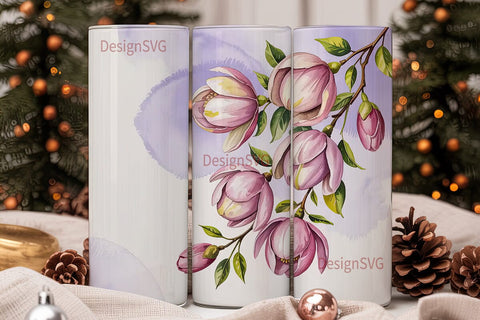 Pink Magnolia Watercolor 20oz Tumbler Sublimation DesignSVG 