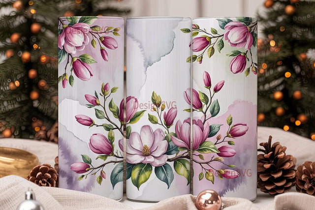 Pink Magnolia Watercolor 20oz Tumbler Sublimation DesignSVG 