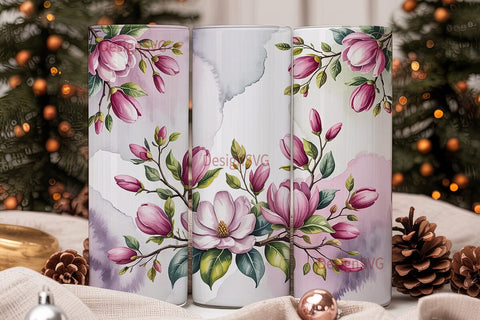 Pink Magnolia Watercolor 20oz Tumbler Sublimation DesignSVG 