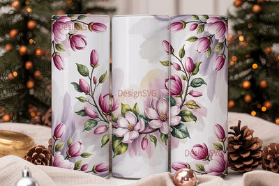 Pink Magnolia Watercolor 20oz Tumbler Sublimation DesignSVG 