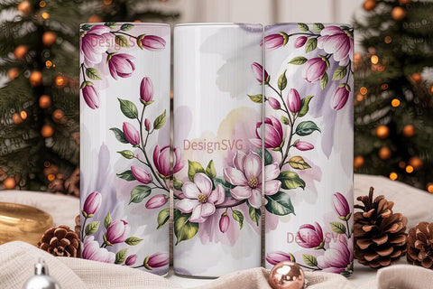 Pink Magnolia Watercolor 20oz Tumbler Sublimation DesignSVG 