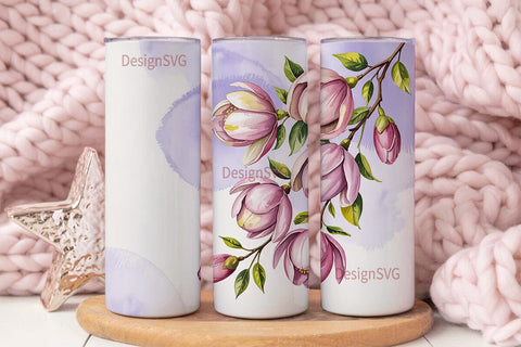 Pink Magnolia Watercolor 20oz Tumbler Sublimation DesignSVG 