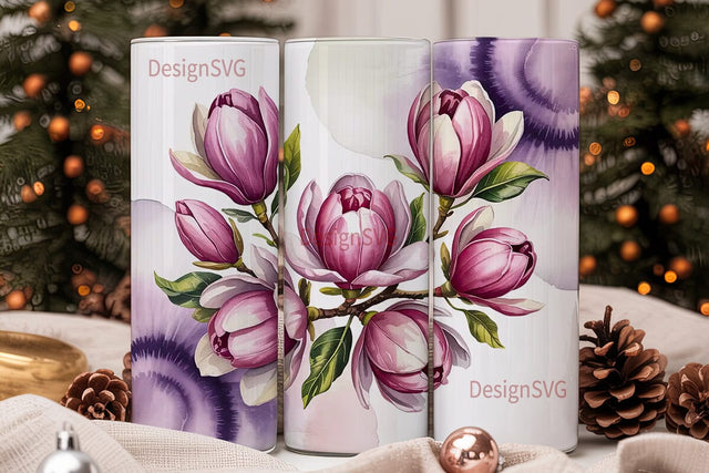 Pink Magnolia Watercolor 20oz Tumbler Sublimation DesignSVG 