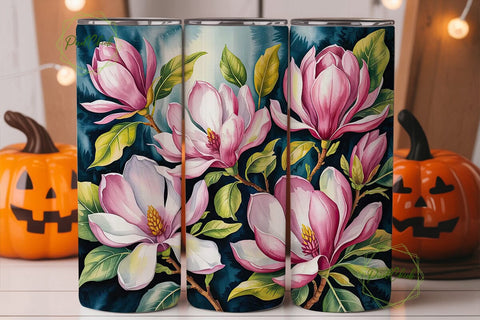 Pink Magnolia Watercolor 20oz Tumbler Sublimation PixelChick 