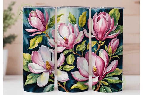 Pink Magnolia Watercolor 20oz Tumbler Sublimation PixelChick 