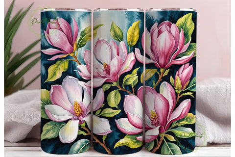 Pink Magnolia Watercolor 20oz Tumbler Sublimation PixelChick 