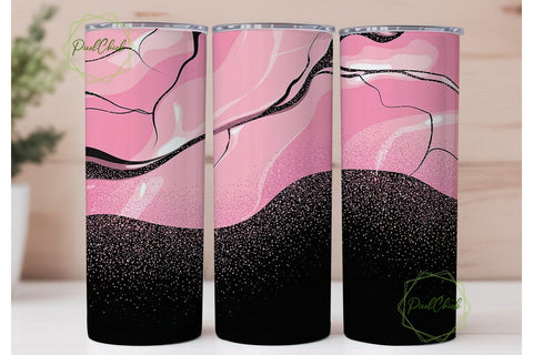Pink Marble & Black Glitter 20oz Tumbler Sublimation PixelChick 