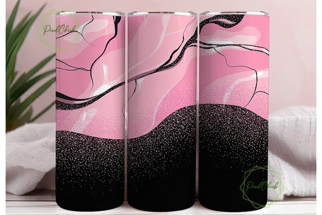Pink Marble & Black Glitter 20oz Tumbler Sublimation PixelChick 