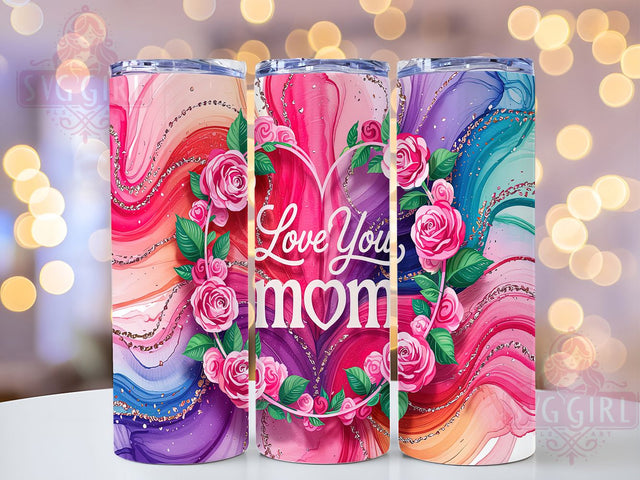 Pink Marble Floral Mom Gift Tumbler, Mother's Day Tumbler, Pink Marble Tumbler, Floral Sublimation Design, 20oz Skinny Tumbler, Love You Mom Wrap, Mom Gift Tumbler Sublimation SvggirlplusArt 