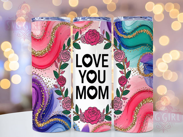 Pink Marble Floral Mom Gift Tumbler, Mother's Day Tumbler, Pink Marble Tumbler, Floral Sublimation Design, 20oz Skinny Tumbler, Love You Mom Wrap, Mom Gift Tumbler Sublimation SvggirlplusArt 