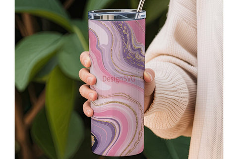 Pink Marble & Gold 20oz Tumbler Wrap Sublimation DesignSVG 