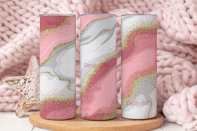 Pink Marble & Gold Glitter 20oz Sublimation DesignSVG 