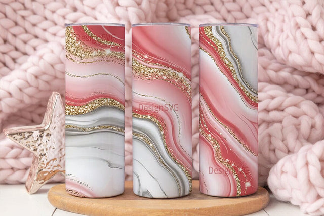 Pink Marble & Gold Glitter 20oz Sublimation DesignSVG 