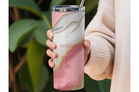 Pink Marble & Gold Glitter 20oz Sublimation DesignSVG 