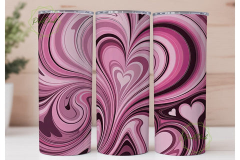 Pink Marble Heart 20oz Tumbler Wrap Sublimation PixelChick 