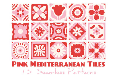 Pink Mediterranean Tiles Seamless Patterns & Digital Papers Digital Pattern Rin Green 