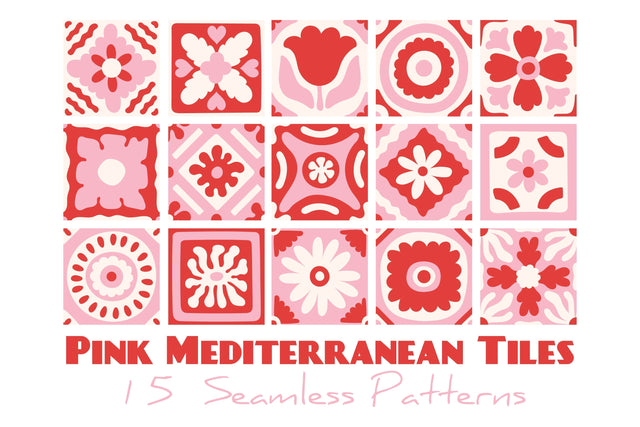 Pink Mediterranean Tiles Seamless Patterns & Digital Papers Digital Pattern Rin Green 
