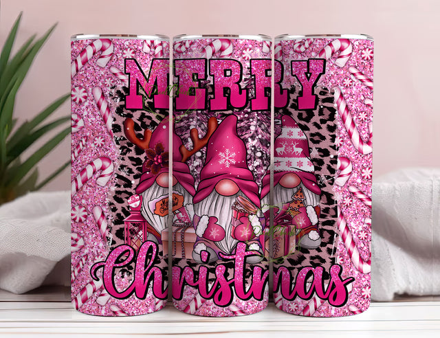 Pink Merry Christmas 20oz skinny tumbler png sublimation design download, Christmas png, Christmas gnomies png, sublimate designs download Sublimation PixelChick 