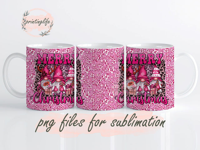 Pink Merry Christmas Mug Wrap Design, Instant Digital Design Download Mug Wrap Design, Mug Design PNG Sublimation PrintingLife 