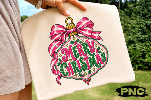 Pink Merry Christmas Ornament Bow PNG SVG DesignDestine 