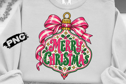 Pink Merry Christmas Ornament Bow PNG SVG DesignDestine 