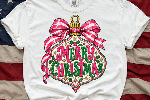 Pink Merry Christmas Ornament Bow PNG SVG DesignDestine 