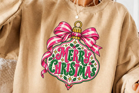 Pink Merry Christmas Ornament Bow PNG SVG DesignDestine 