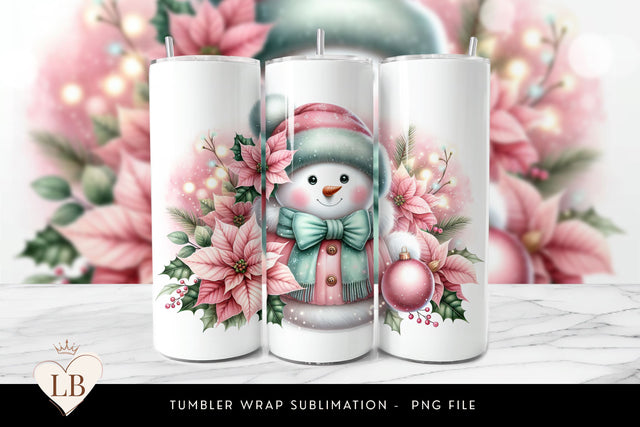 Pink & Mint Snowman Tumbler Wrap Sublimation BijouBay 