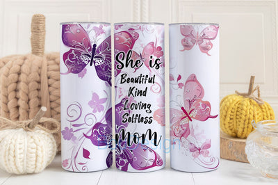 Pink Mom Tumbler Wrap, 20 oz Skinny Sublimation Tumbler Design, Mother's Day Sublimation Design Png, Floral Butterfly Tumbler Png Download Sublimation BouDesign 