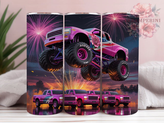 Pink Monster Truck Racing Tumbler Wrap, Pink Motorsport Design, Female Monster Truck Art, Girls Racing Cup, Feminine Auto Gift, Pink Vehicle Wrap, Motorsport Sublimation Sublimation Li Zamperini 