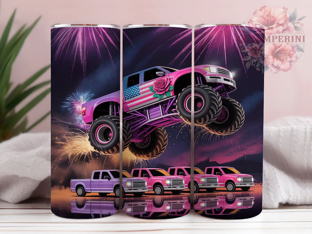 Pink Monster Truck Racing Tumbler Wrap, Pink Motorsport Design, Female Monster Truck Art, Girls Racing Cup, Feminine Auto Gift, Pink Vehicle Wrap, Motorsport Sublimation Sublimation Li Zamperini 