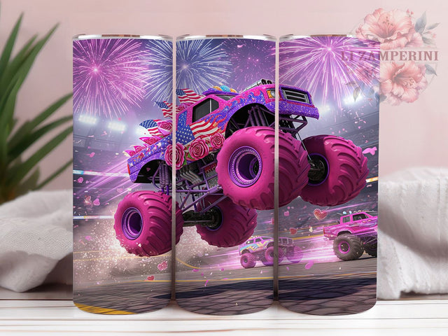 Pink Monster Truck Racing Tumbler Wrap, Pink Motorsport Design, Female Monster Truck Art, Girls Racing Cup, Feminine Auto Gift, Pink Vehicle Wrap, Motorsport Sublimation Sublimation Li Zamperini 