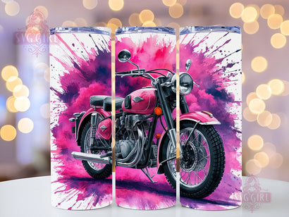 Pink Motorcycle 20oz Tumbler Wrap Sublimation Design, Straight Tapered Tumbler Wrap, Motorcycle Tumbler Png, Instant Digital Download Sublimation SvggirlplusArt 