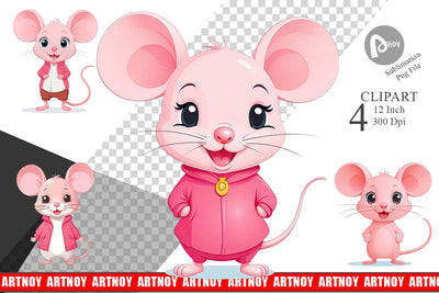 Pink Mouse Valentine Clipart Sublimation artnoy 