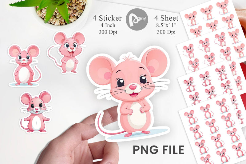 Pink Mouse Valentine Sticker Sublimation artnoy 