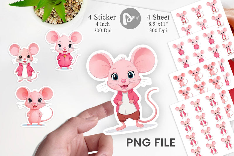 Pink Mouse Valentine Sticker Sublimation artnoy 
