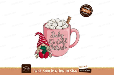 Pink mug hot chocolate gnome marshmallows Sublimation Designangry 