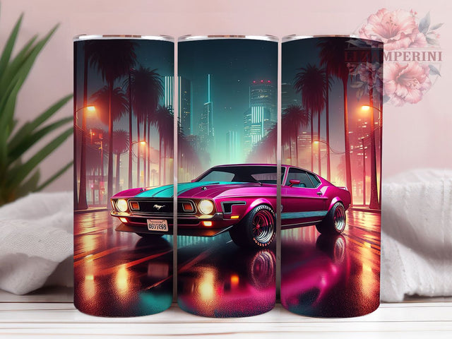 Pink Muscle Car Lady Tumbler, Girl Muscle Car, Female Auto Gift, Classic Car Girl, Pink Hot Rod Cup, Lady Driver Present, Feminine Car Design Sublimation Li Zamperini 