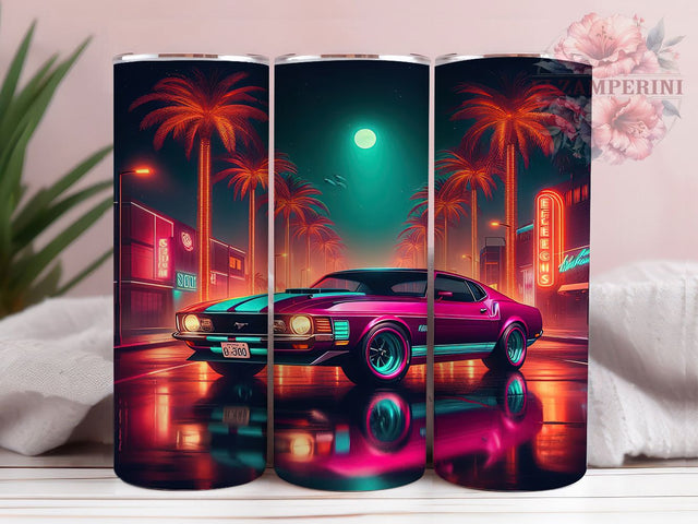 Pink Muscle Car Lady Tumbler, Girl Muscle Car, Female Auto Gift, Classic Car Girl, Pink Hot Rod Cup, Lady Driver Present, Feminine Car Design Sublimation Li Zamperini 