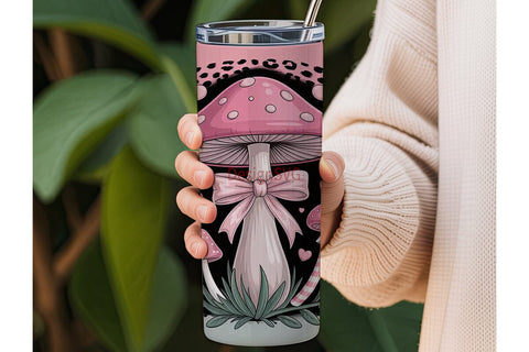 Pink Mushroom Valentine 20oz Tumbler Sublimation DesignSVG 