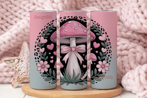Pink Mushroom Valentine 20oz Tumbler Sublimation DesignSVG 