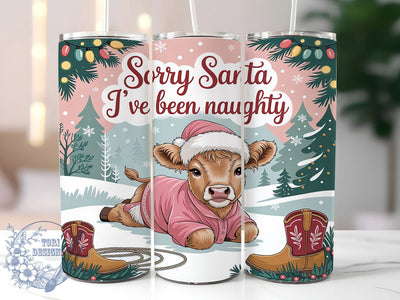 Pink Naughty Santa Cow Tumbler, Naughty Santa Wrap, Funny Christmas Sublimation, Cute Cow Holiday Cup, 20Oz Skinny Tumbler Wrap, Playful Santa Mug, Sassy Christmas Design Sublimation ToriDesigns 