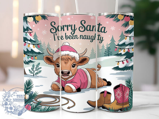 Pink Naughty Santa Cow Tumbler, Naughty Santa Wrap, Funny Christmas Sublimation, Cute Cow Holiday Cup, 20Oz Skinny Tumbler Wrap, Playful Santa Mug, Sassy Christmas Design Sublimation ToriDesigns 