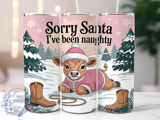 Pink Naughty Santa Cow Tumbler, Naughty Santa Wrap, Funny Christmas Sublimation, Cute Cow Holiday Cup, 20Oz Skinny Tumbler Wrap, Playful Santa Mug, Sassy Christmas Design Sublimation ToriDesigns 