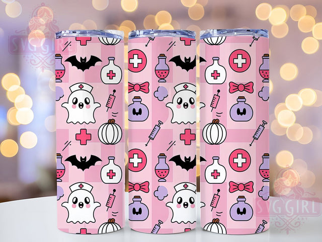 Pink Nurse Ghost Halloween Tumbler Wrap, Halloween Nurse Wrap, 20Oz Sublimation Design, Kawaii Nurse Cup, Spooky Medical Drinkware, Cute Ghost Tumbler, Nurse Halloween Mug Design Sublimation SvggirlplusArt 