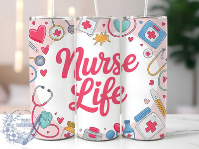 Pink Nurse Life Medical 20oz Tumbler, Pink Nursing, Medical Tumbler, 20oz Wrap, Sublimation Design, Healthcare Style, PNG File Sublimation ToriDesigns 