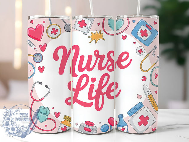 Pink Nurse Life Medical 20oz Tumbler, Pink Nursing, Medical Tumbler, 20oz Wrap, Sublimation Design, Healthcare Style, PNG File Sublimation ToriDesigns 
